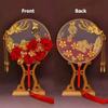 Vintage Chinese Wedding Dress Hanfu Decorative Fans Bridal Round Hand Fans Dragon Phoenix Handmade Gold Red Photography Fan Prop