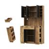 Kitchen Cabinet with LED, Shelf with Socket and 4-Tier Pull-Out Spice Rack, Wine Rack and Display Cabinet for Kitchen & Dining Room, 180 × 100 × 40 Cm