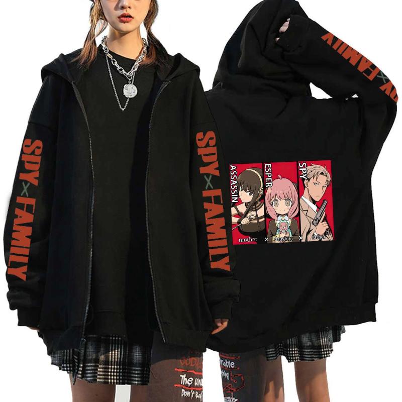 Anime Spy X Family Graphic Print Fleece Zipper Hoodie Fall & Winter Fashion Sports Sweatshirt