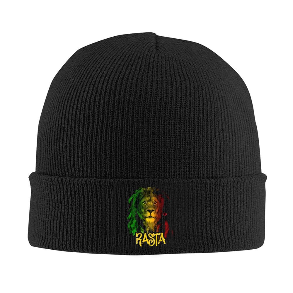 Lion with Rasta flag colors. Bold design. Men Women Unisex Knitted Hat Beanie Pullover Cap Winter Thermal Warm Christmas Outdoor