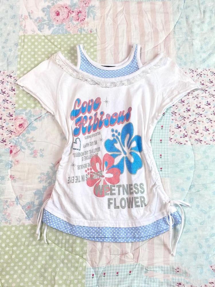 

Американская винтажная синяя белая контрастная футболка женская летняя кавайная облегающая футболка с коротким рукавом на шнурке повседневная одежда S белый/синий