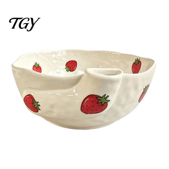 Sophisticated Ceramic Kitchen Decor Berry Washing Bowl with Drainage Holes, Fruit Essential for Lovers Rinse Basin, Colander Fresh Berries Vegetables