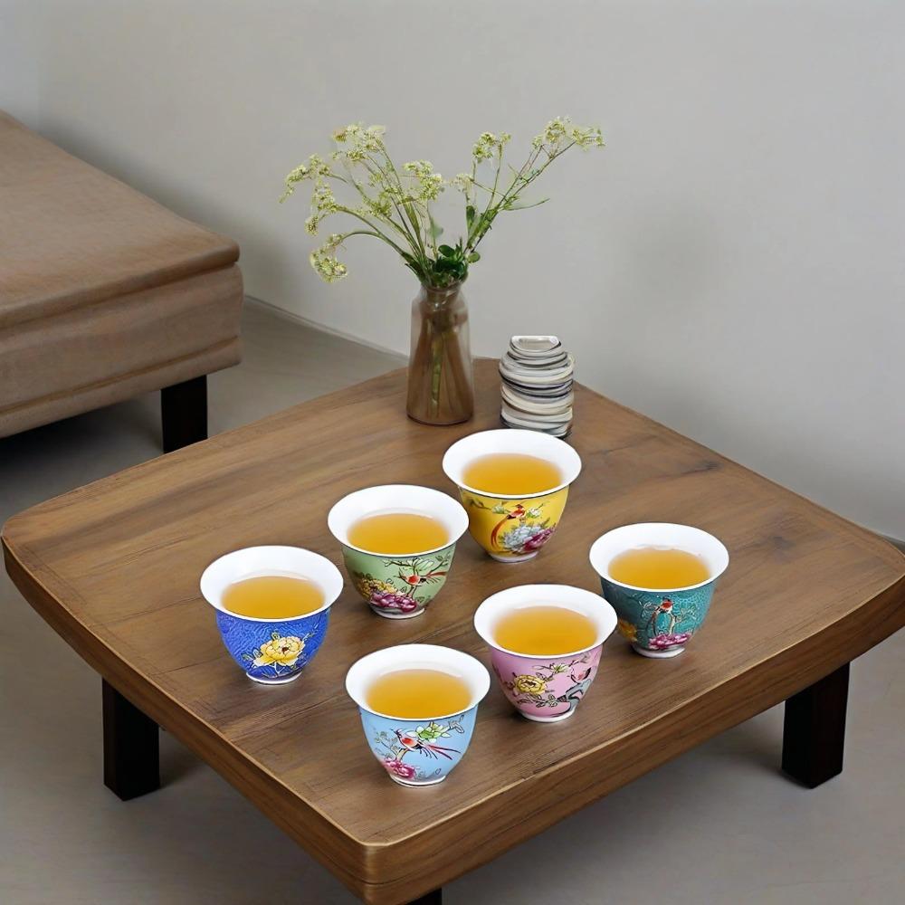 6-piece Chinese Style Tea Set Gift Box with Flower and Bird Pattern Relief Design, a Good Item for Gifting or Household Use