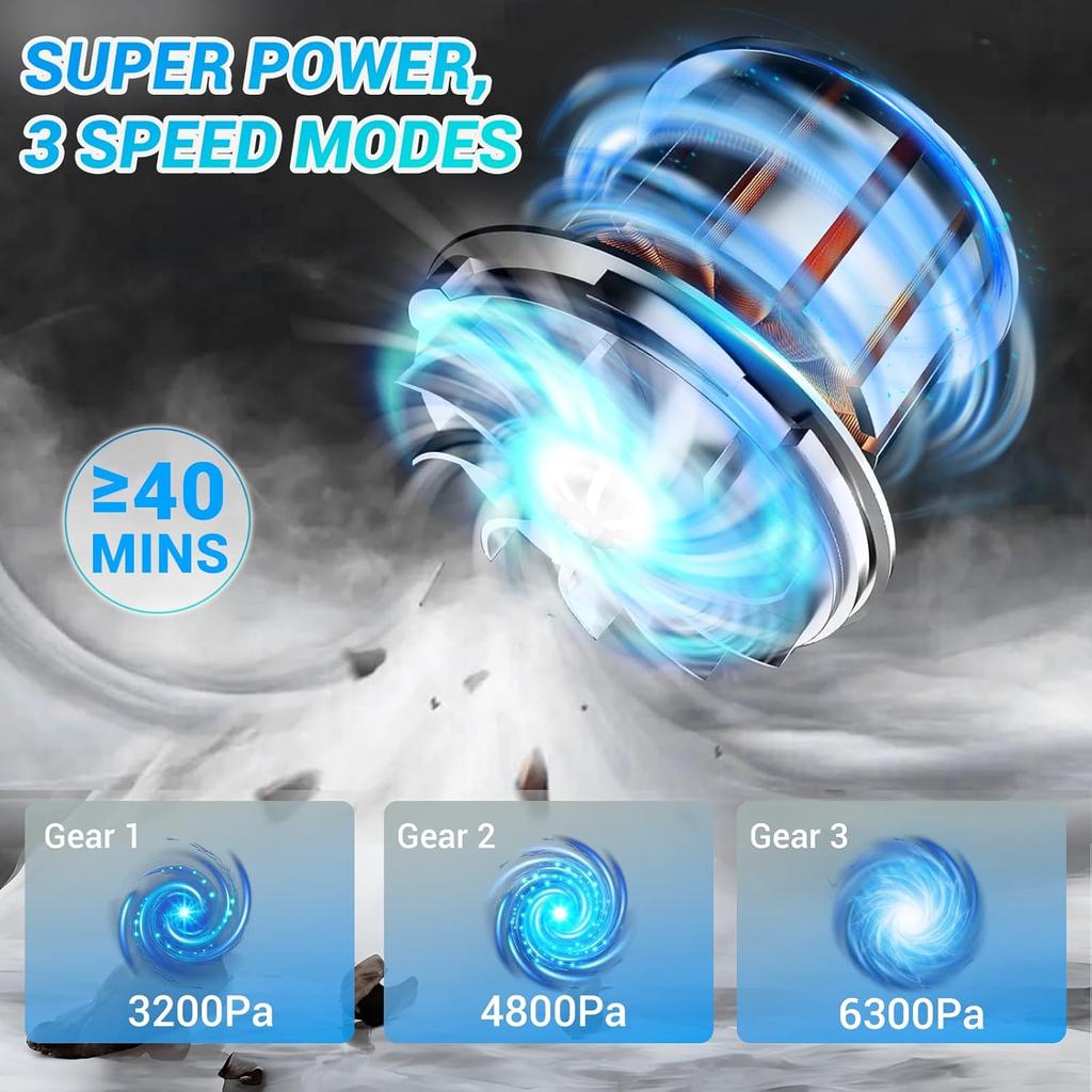 Cordless Handheld Car Vacuum, 12000Pa Strong Suction Mini Vacuum Rechargeable, Compressed Air Duster, Air Blower and Cleaner, 3-in-1 Design, 3 Gear,