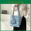 Trendy Simple Canvas Tote Bag With Floral Elements For Street Style Large Size