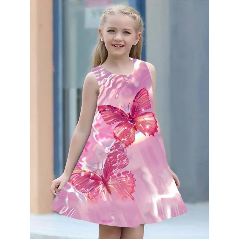 Stylish Cute Comfortable Butterfly Print Children's Sleeveless Women's Clothing Dresses Girls