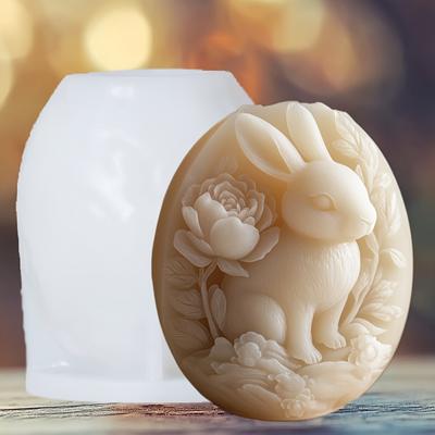 Egg Rabbit Flower Candle Silicone Mold Flower Rabbit Embossed Egg Candle Molds Easter Egg Plaster Resin Mould Rose Rabbit Eggs