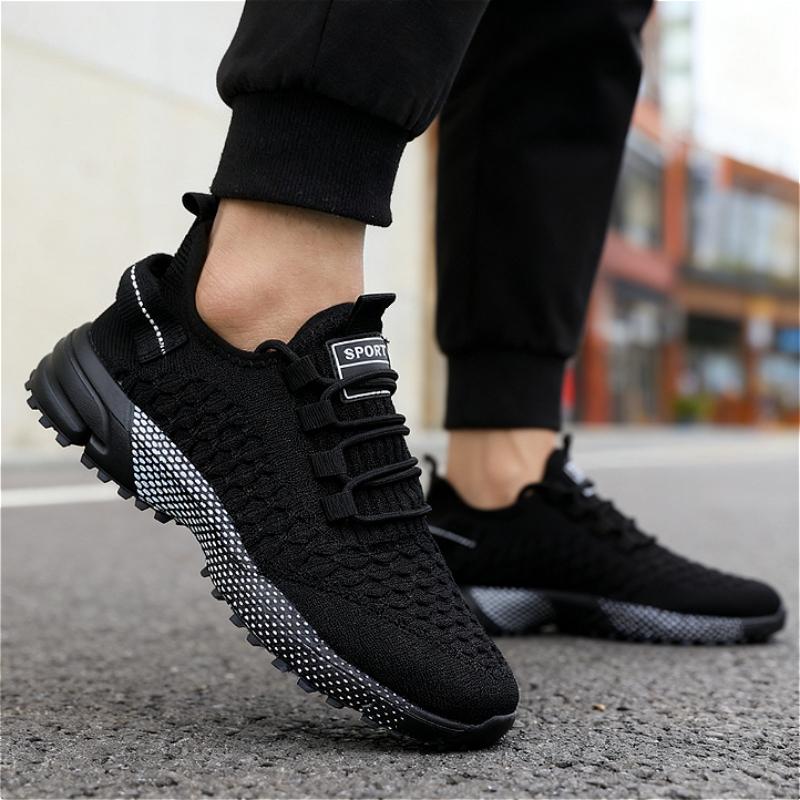 Unisex Knitted Sneakers Unique Grid Design Lightweight Comfortable Running Shoes Outdoor Lace Up Walking Men Shoes Free Shipping