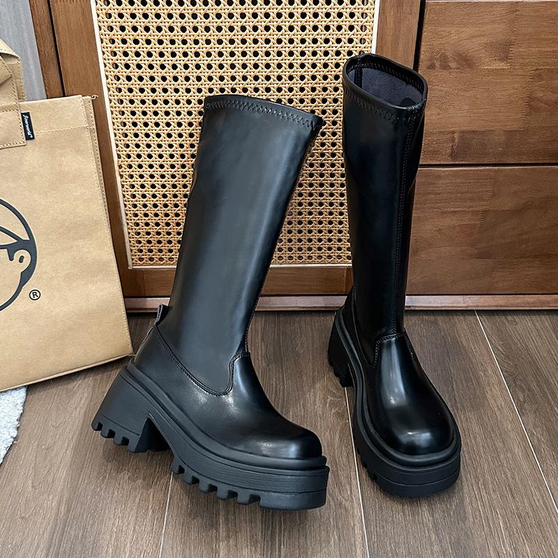Platform Thick Bottom Women High Boot Fashion Slip On Shoes Autumn Winter Height Increase Women's Knight Booties
