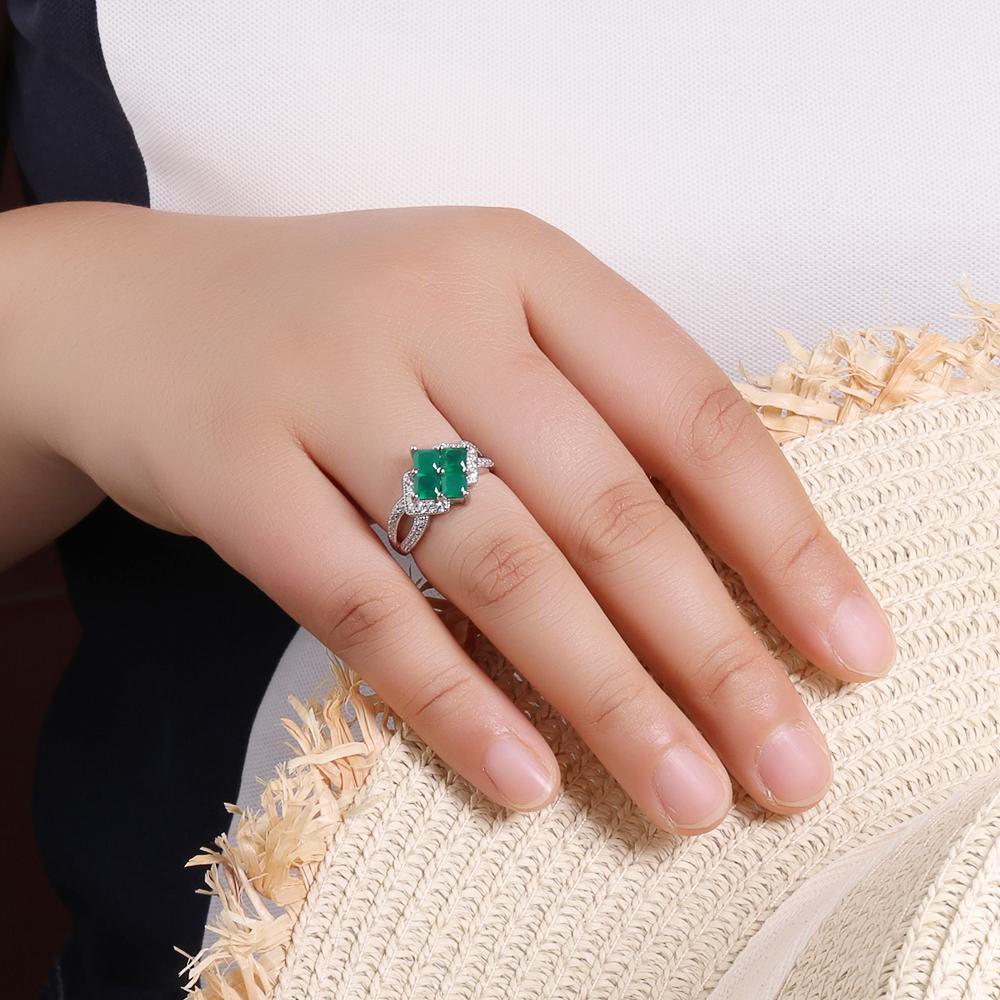 Naturgrüne Achat Quadrate Edelsteine Ring für Frauen 925 Sterlingsilber Schmuck Elegant Schönes Geschenk