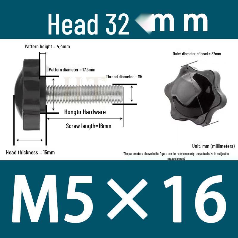 32-Head Rubber Six-Star Plum Blossom Handle Knob M5/M6/M8 Plastic Thumb Screw