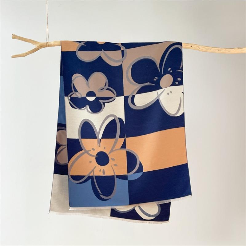 Winter wind imitation cashmere shawl thickened warm fringed scarf with winter coat femininity high sense