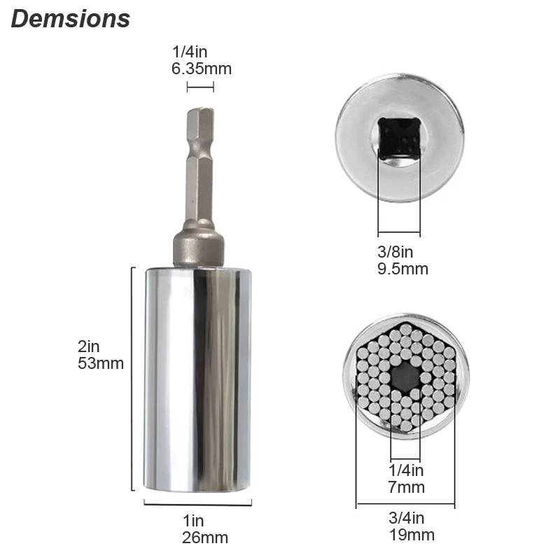 Universele Dopsleutel Hoofd Set Mouw Gadget 7-19mm Boormachine Adapter Spanner Sleutel Moer Magic Grip Multi handgereedschap multitool
