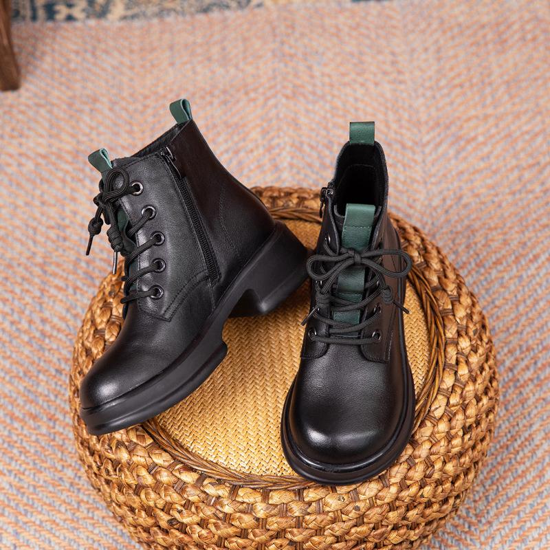 

Первый слой коровьей кожи, новые бархатные теплые повседневные кожаные британские ботинки Мартин для женщин на осень и зиму 2025 35