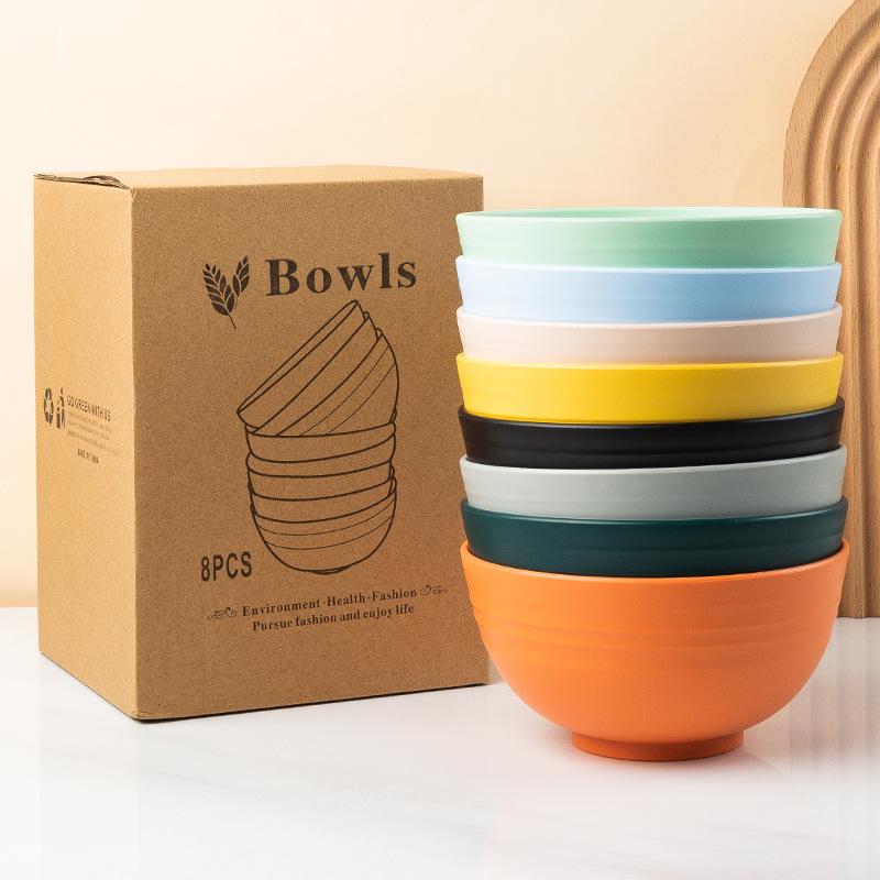 Cross-border PP Plastic Bowl Set - Multi-purpose for Dormitory: Includes Water, Fruit, Salad, Noodle, Soup, and Rice Bowls. Large Size.