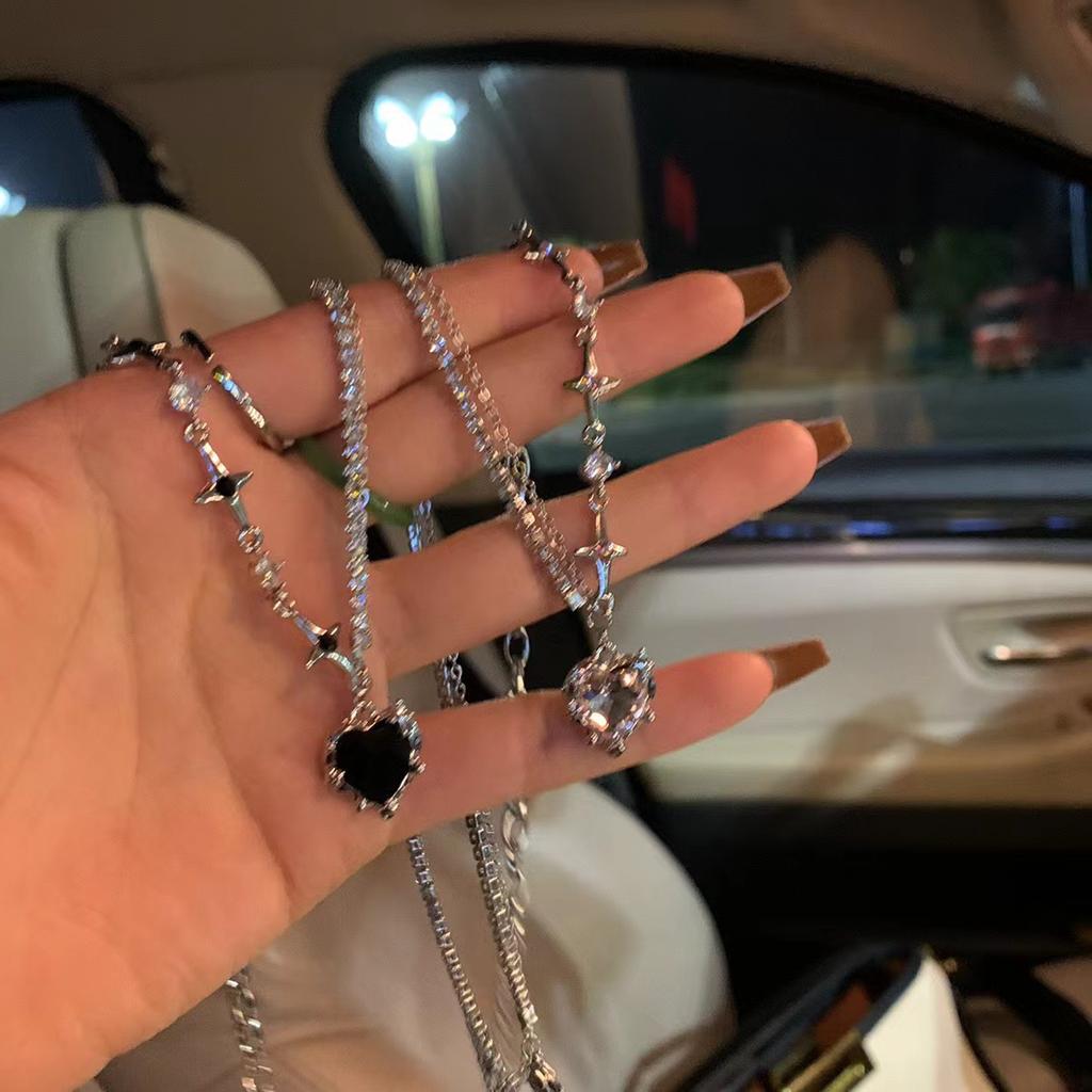 Y2K Fashion Peach Heart Water Drop Pendant Necklace Women Black Crystal Egirl Sweet Cool Punk Clavicle Chain Aesthetic Zircon