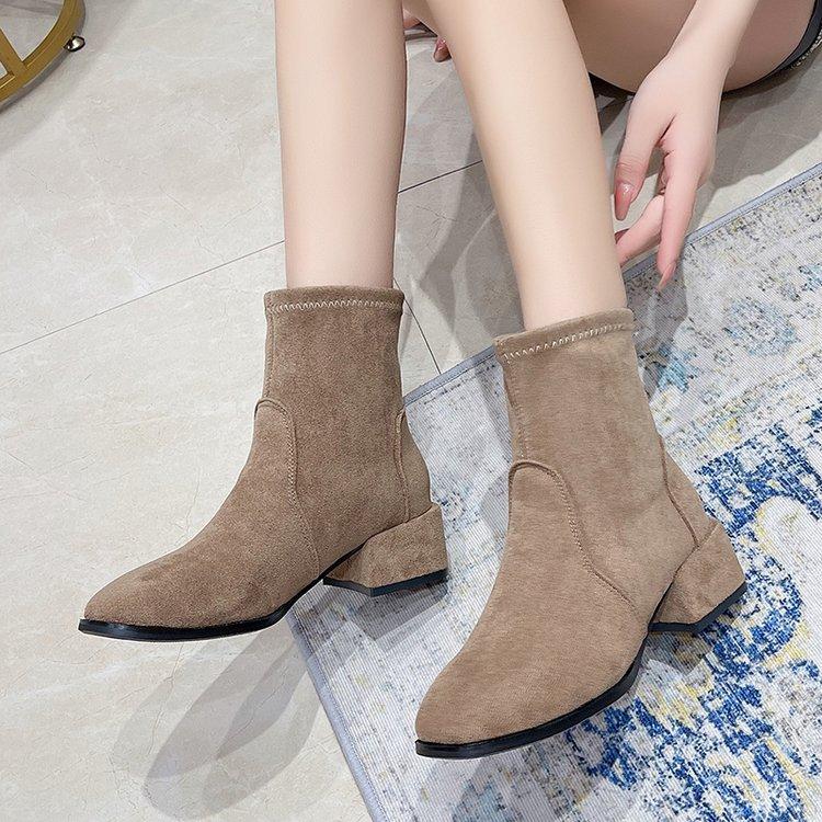 Autumn and winter new short boots women's British style square head fashion suede thick heel Martin boots velvet fashion boots