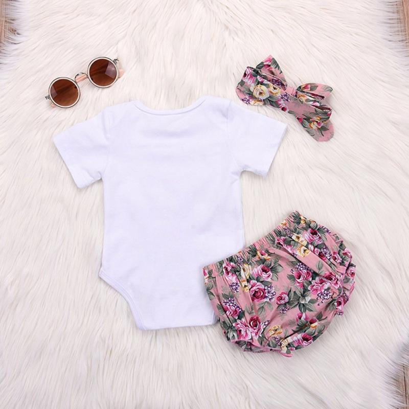 Tops Roupa Bebê Menina Recém-Nascido Crianças Bebê Meninas Roupas Macacão+Calças Estampadas com Flores+Faixa de Cabeça