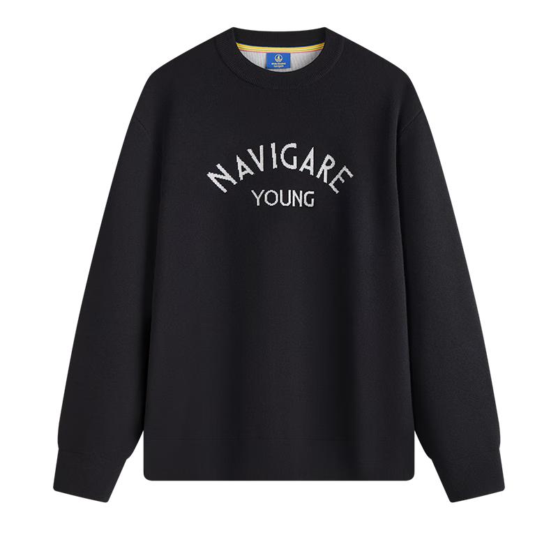 NVG YOUNG Men's Letter Logo Knit Round Neck Sweater
