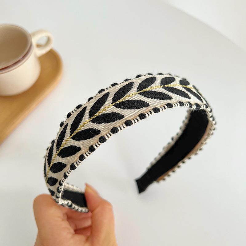 Autumn/Winter Women's Leaf Embroidery Knotted Wide Headband Headband Retro Hair Accessory