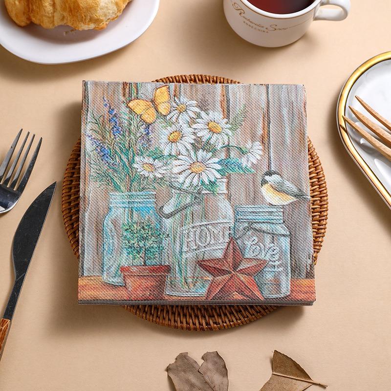 20Pcs/pack 33x33cm Flower Printed Paper Disposable Table Dinner Napkin Tissues Wedding Party Decoration