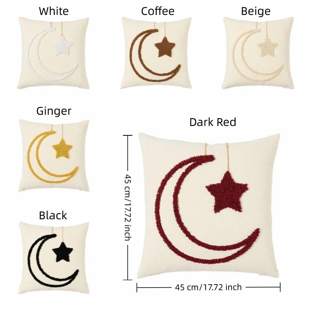 Moon Star Pattern Pillow Cover Edge Binding Invisible Zipper Throw Pillowcases Thicken Throw Pillow Cover Cultural Design