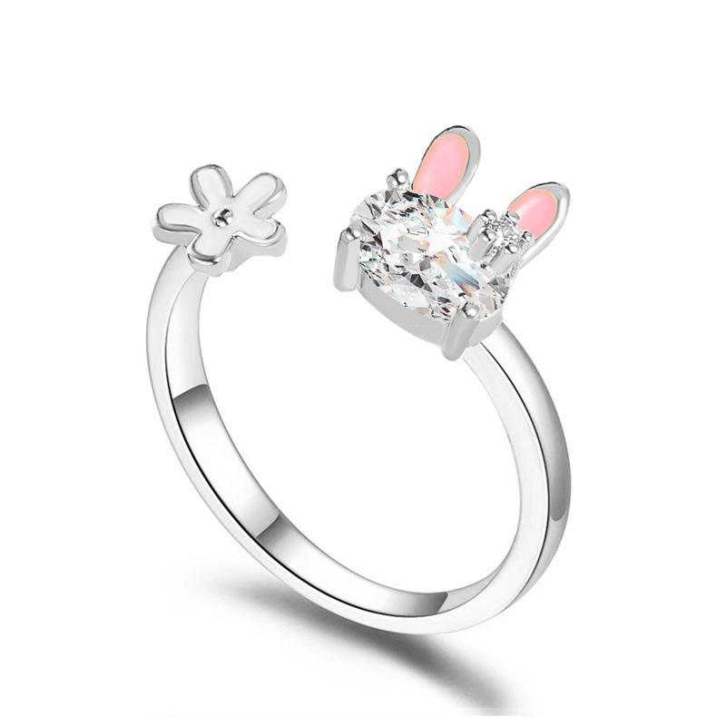 Vintage Lucky Koi Fish Open Ring For Women Fashion Copper Plated Copper Blue Lotus Rabbit Finger Rings Wedding Party Zircon
