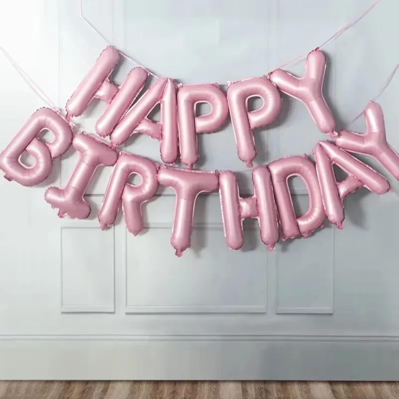 16 Inch Happy Birthday Balloons Pink Blue Aluminium Foil Balloon Birthday Party Decoration Suppries Home DIY Accessories Prop