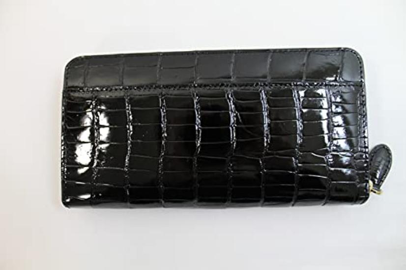[High-end Kimono Store] [Top-Quality] Shining Black Crocodile Wallet, Authentic Henlon Leather, Round Zipper, Top-Quality