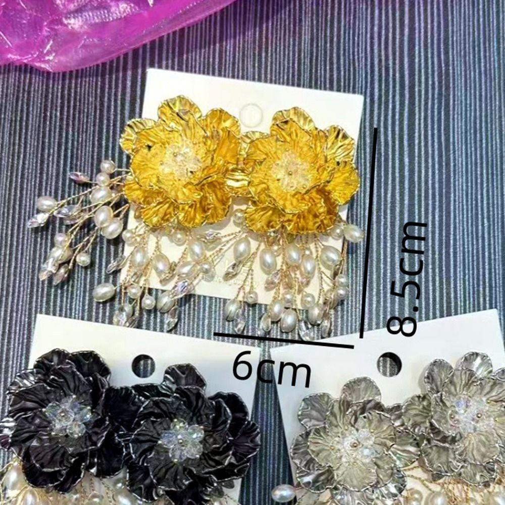 Sparkling Exaggerated Ear Studs Women's Accessories Beaded Peal Earrings Flower Earrings  Party