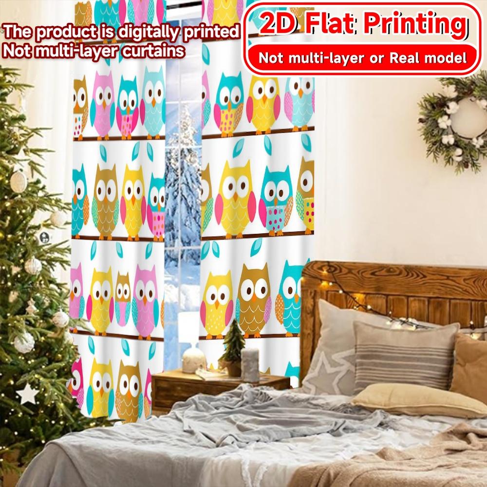 Thermal Flat Printing Curtains Without Rod Owls Parade Holiday Durable Polyester Curtain Set Of 2 Minimalist Made Washable