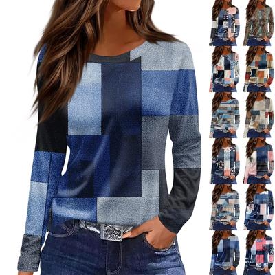 Γυναικεία Καθημερινή Απλή Μπλούζα Μακρυμάνικη με Εκτύπωση και Στρογγυλή Λαιμόκοψη