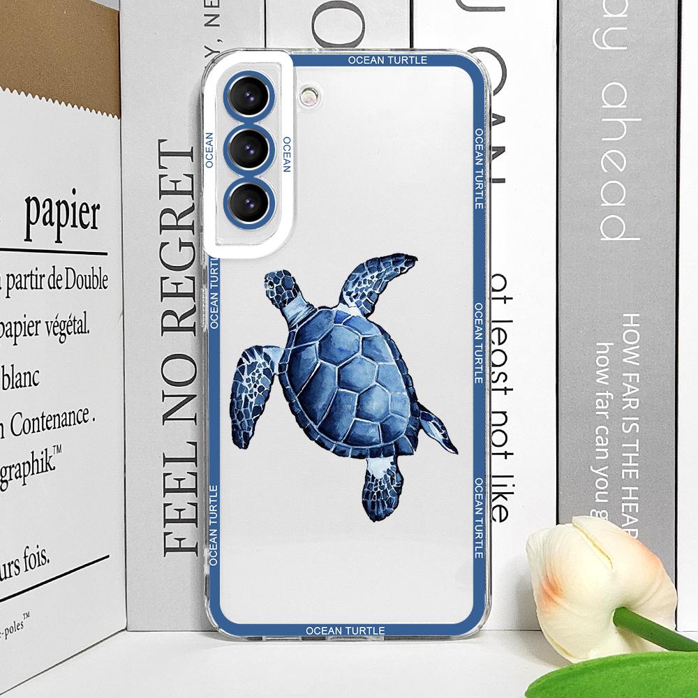 Cool Ocean Turtle Phone Case for Samsung Galaxy A55 A54 A53 A52 A51 A70 A32 A31 A22 A13 4G 5G Sea Blue Turtle Design Clear Cover