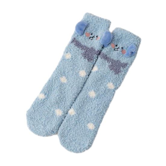 1 pár spacích ponožek kreslený zvířecí design zesílený korálový samet teplé zimní ponožky střední délky protiskluzové vnitřní zimní ponožky