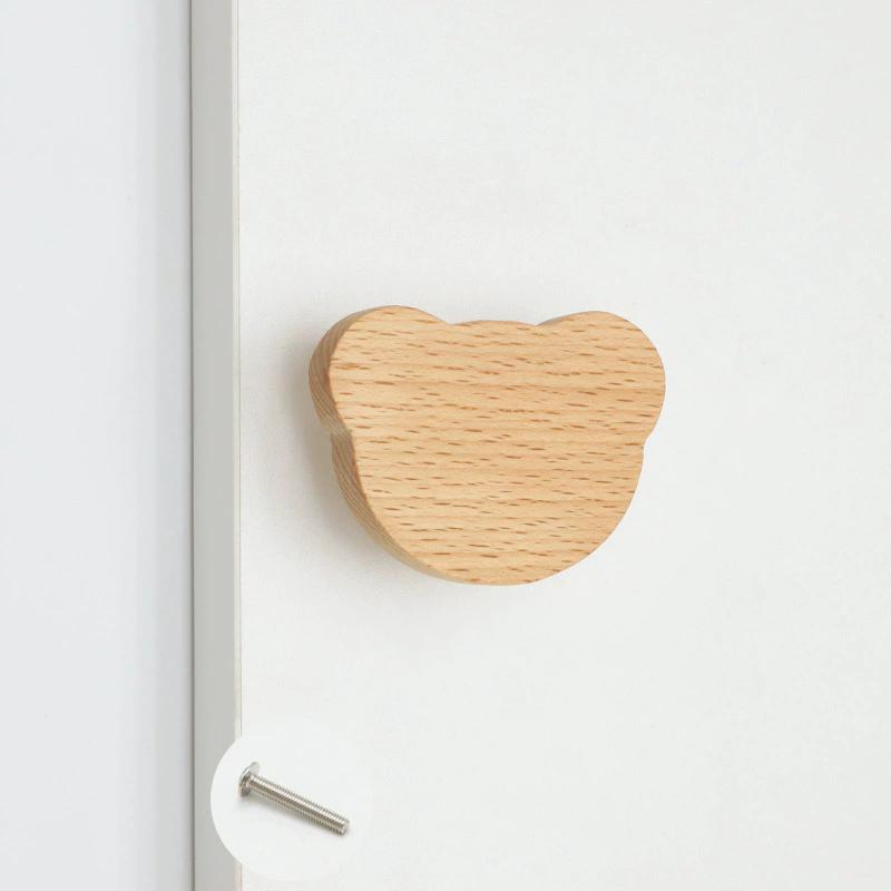 WTEMPO Teddy Bear Head/Heart Shaped Wooden Cabinet Handles Beech Drawer Handles DIY Wardrobe/Door Handle with Screws Furniture Hardware Accessories