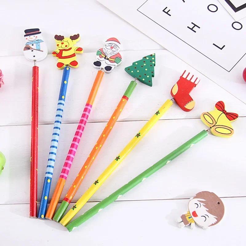 4 STÜCKE Kreative Schreibwaren Kinder Schulbedarf Niedlichen Cartoon Holz Weihnachten Gummihülse Bleistift Weihnachtsgeschenk