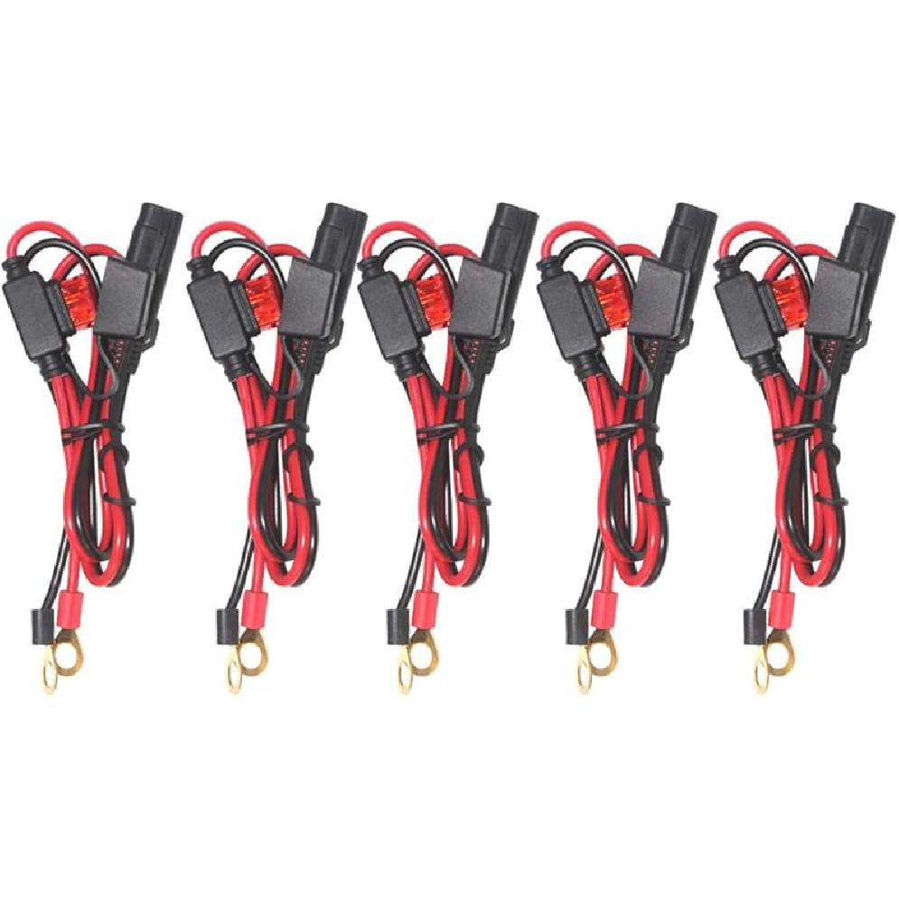 [5 PACK] 2FT Motorcycle Battery Charger Cord, Sae To O Ring Terminal Quick Disconnect Assembly Extension Cable, Sae 2Pin Wire Harness Reverse