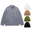 Autumn Winter Women Baseball Jacket Stand Collar Long Sleeve Casual Coat Solid Color Big Pockets Hidden Buttons