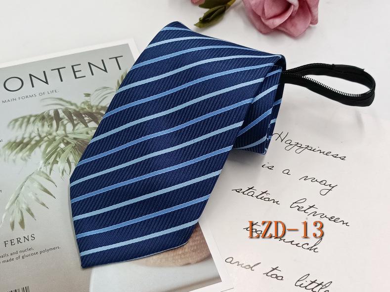 Men's Easy-Pull Knot-Free 8cm Striped Black Zipper Tie