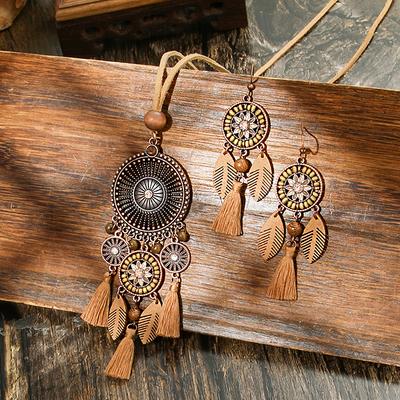 Set di Zirconi Boho Vintage per Donna Collana con Pendente Nappa Orecchini Abbinabili Maglione Cappotto Decorazioni per Feste Regali Versatile
