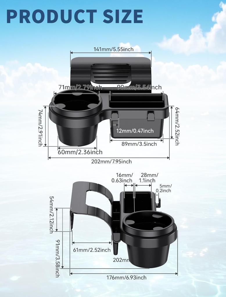 Car Drink Window Gap Cup Holder Smartphone Stand Storage Compartment Hook Ideal for Adding Drink Holders to Your Car Fits 74mm with TPR Charging Made