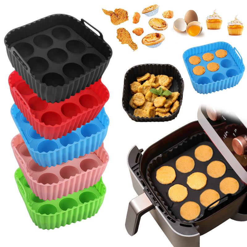 Square Silicone Air Fryer Baking Pan Set - Non-Stick, High-Temperature Resistant, Food-Grade, Perfect for Cakes & Desserts
