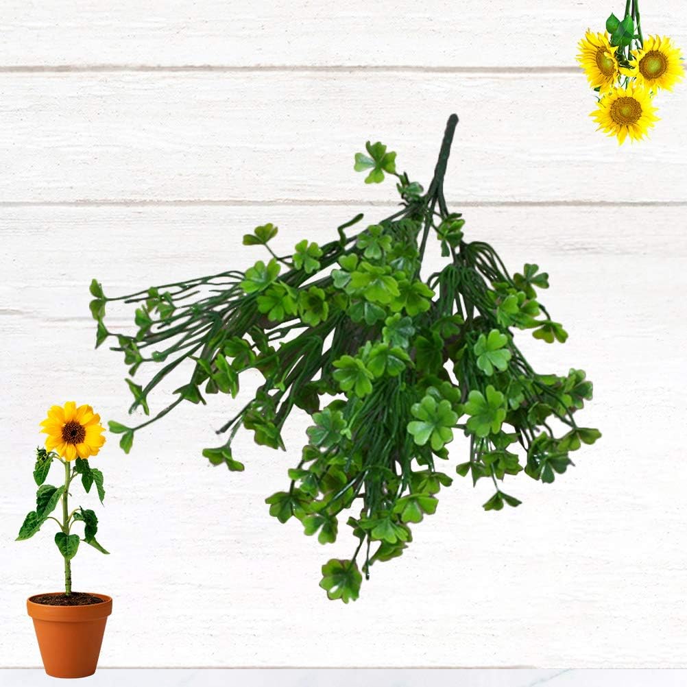 LUOZZY 3 PCS Simulated Green Plants Decor Artificial Four Leaf Clover Fake Plant Lifelike Fake Greenery Foliage for St. Patrick's Day Summer Garden
