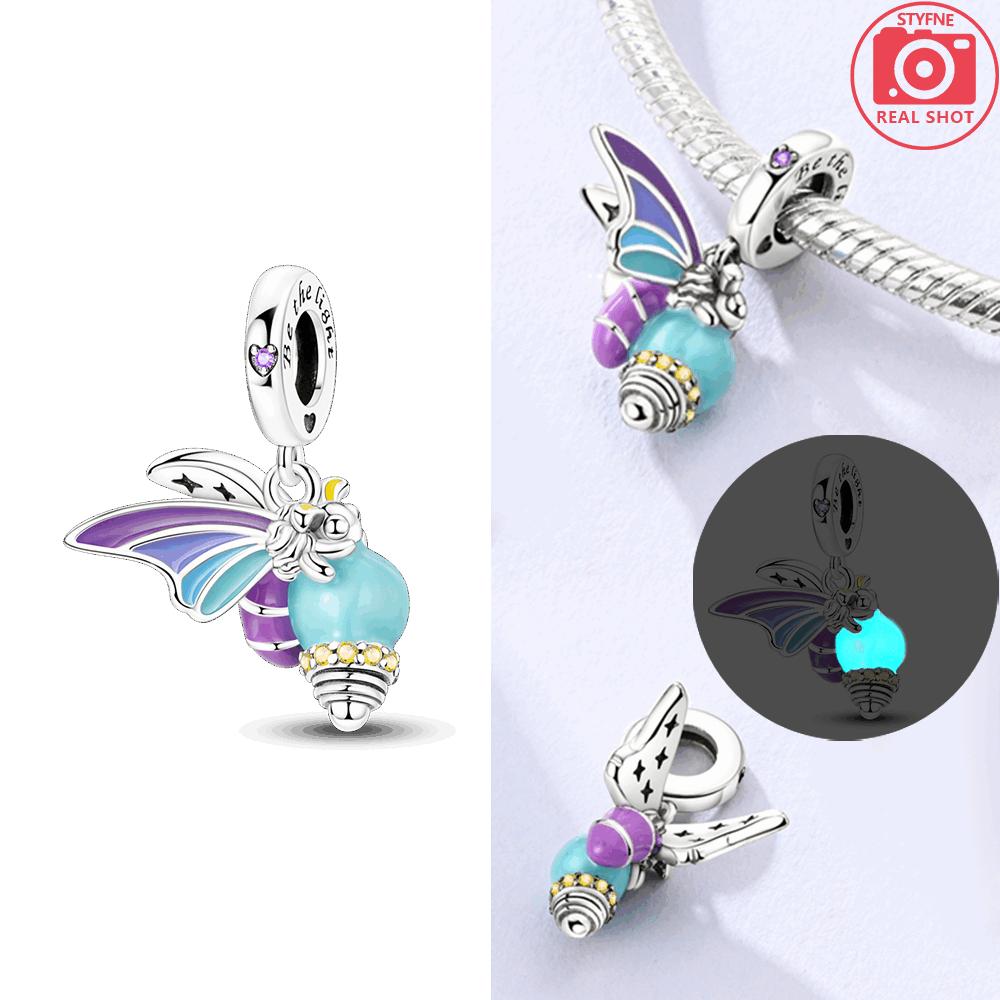 Charm Beads Glowing Luminous Firefly Original Copper Butterfly Pendant Fit Bracelet Charm Making Jewelry Fine Gift Accessory