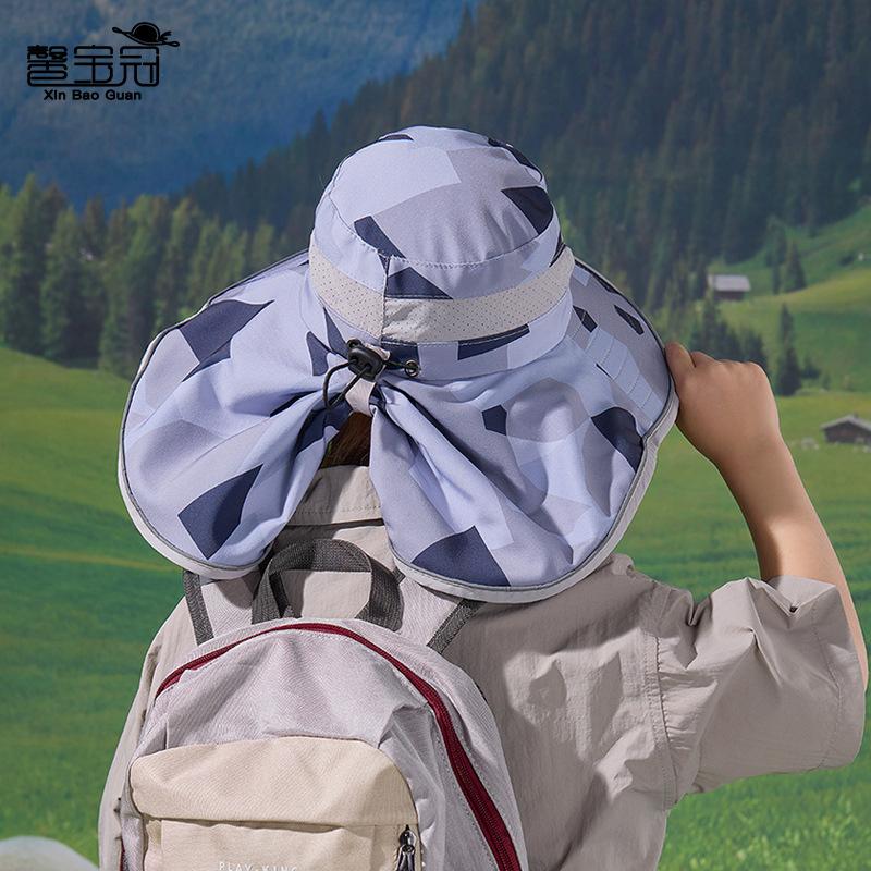 Kinderhut Sommer Outdoor Sonnenhut Camouflage Große Krempe Schal Nackenschutz Sonnenschutzhut Schnelltrocknend Wasserdicht Fischerhut
