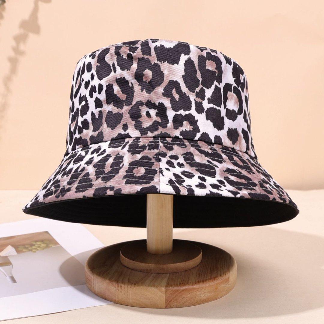 Leopard Print Bucket Hat Female Double-Sided Can Wear Sunshade Basin Hat серый