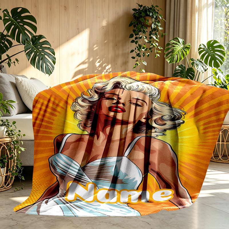 Custom Name Personalized Marilyn Monroe Print Blanket, Home Decor, Bedroom, Sofa, Camping, Couch, Gifts for Birthday Christmas