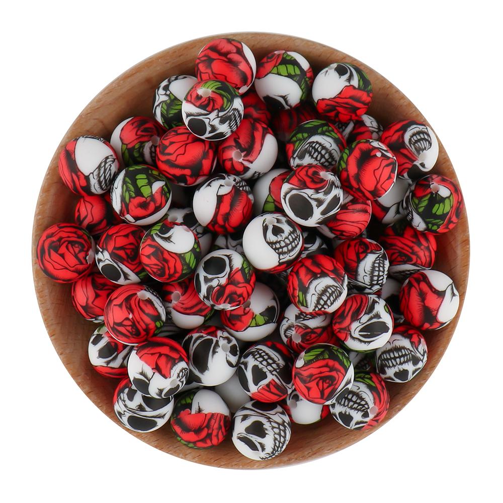 NEW Christmas Series Printed Silicone Beads 20Pcs/15mm  DIY Keychain Necklace Bracelet Accessories For Jewelry Making