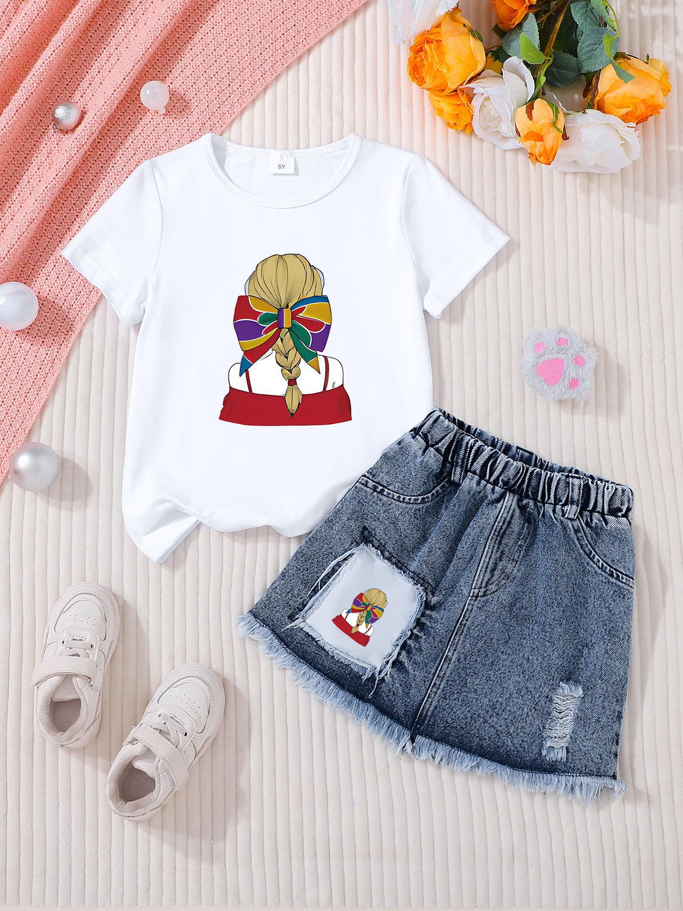 Girls  Denim Skirt Sets - Casual Fashion Sets for Children 7 Years
