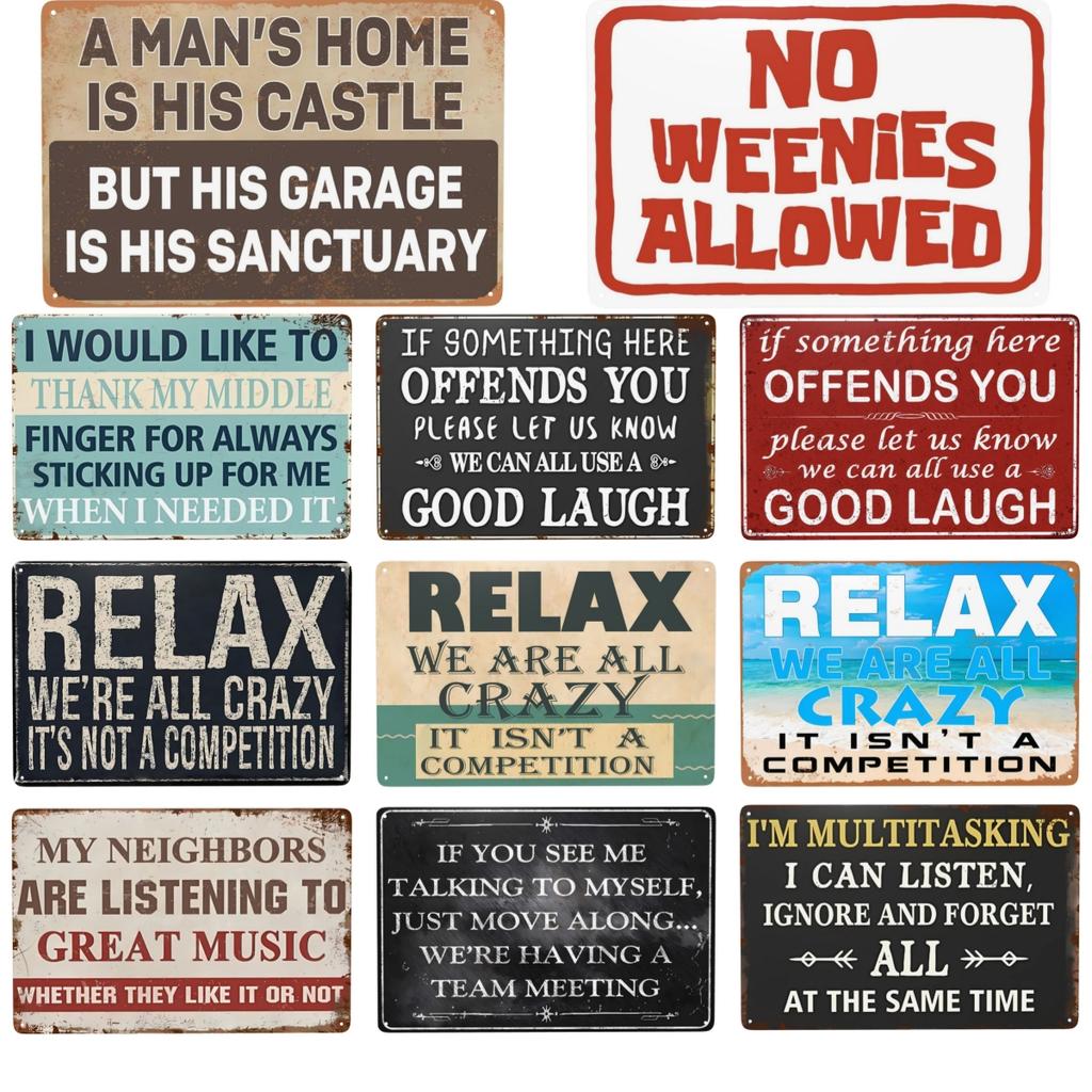 1pc Vintage Metal Sign, Relax We Are All Crazy It Isn't A Competition Metal Sign Wall Decor for Home Bar Coffee Office 12x8 Inch